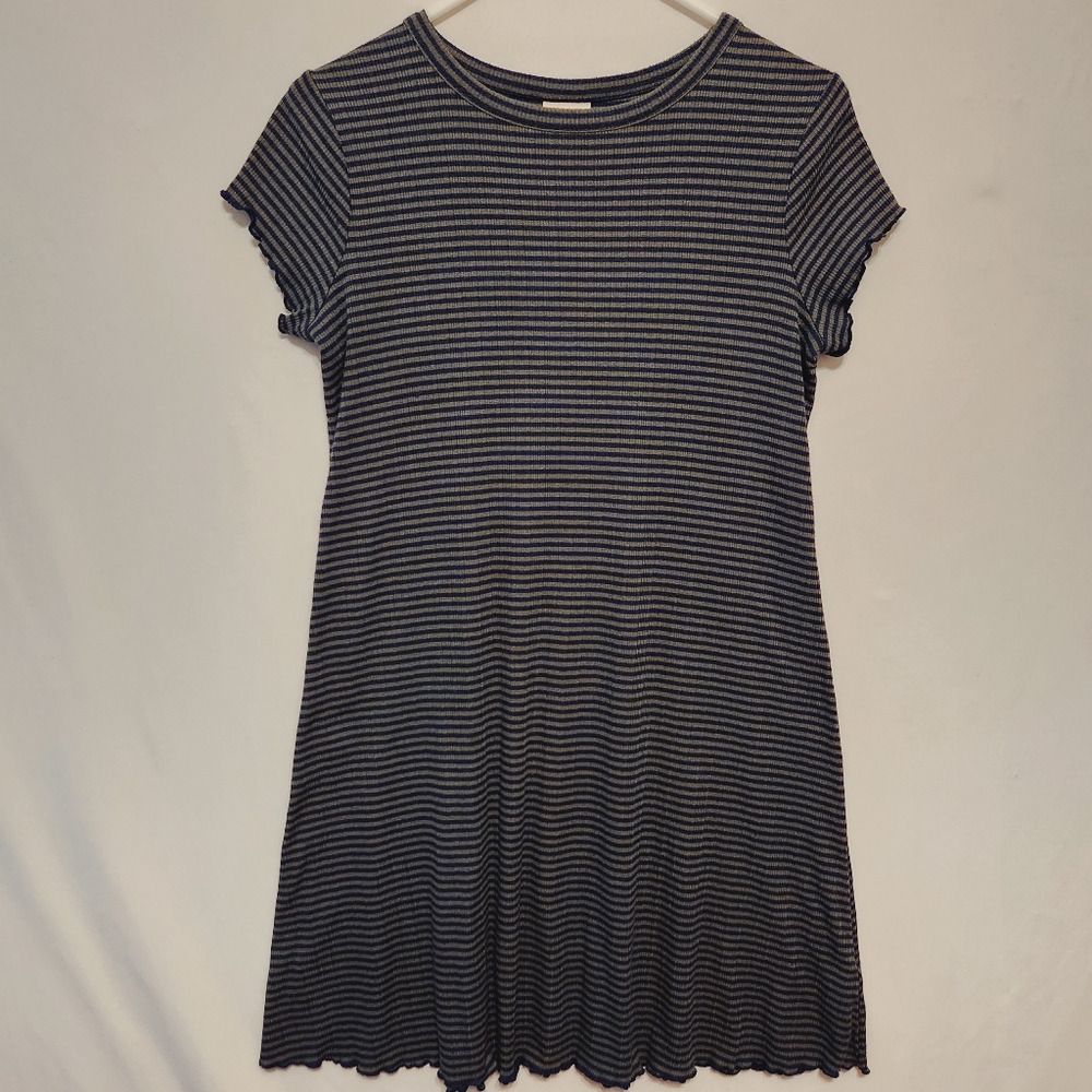 Mossimo Ribbed Striped Short Sleeve Lettuce Hem Mini Dress